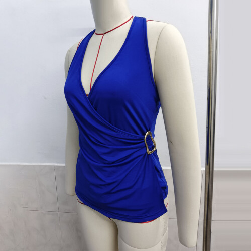 Womens Spring Tie Wrap Sleeveless Ruched V Neck Fitted-White M 1