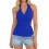 Womens Spring Tie Wrap Sleeveless Ruched V Neck Fitted-Blue S 1