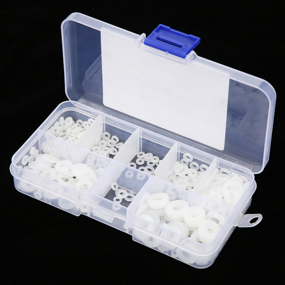 500Pcs Nylon Flat Washers Assortment Kit M2-M6 White Gasket 7891392776221
