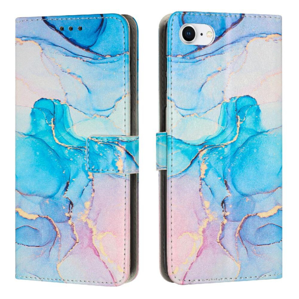 (Soft ) Flip Case For Iphone 17E Buckle Flap Painted Marble Card Insertion Wallet Case Green 764563242870