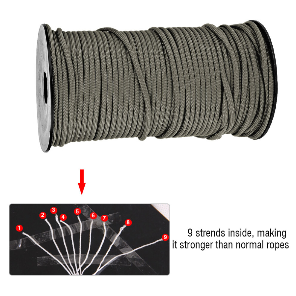 100M 9 Strands Heavy Duty Parachute Cord Lanyard Rope 4Mm Khaki 7891392561223