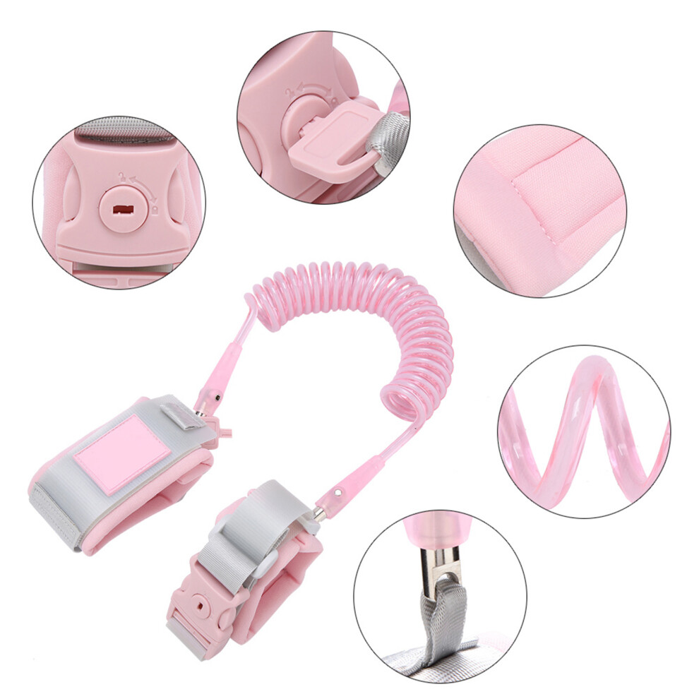 2M Baby Kids Anti-Lost Wrist Leash With Safety Key Lock & Adjustable Strap Pink