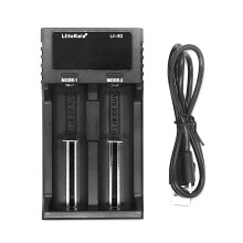 LCD 2-Slot Battery Charger for Lithium/NiMH 26650/21700/18350 - Black