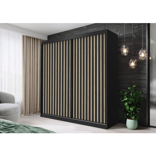 FH Wales 203cm Black Modern Sliding Door Wardrobe
