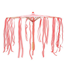 Silk Ribbon Umbrella Art Craft Prop, 41x56cm, Red, Wood & Lace