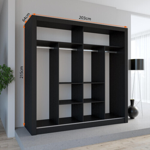 FH Wales 203cm Black Modern Sliding Door Wardrobe 1