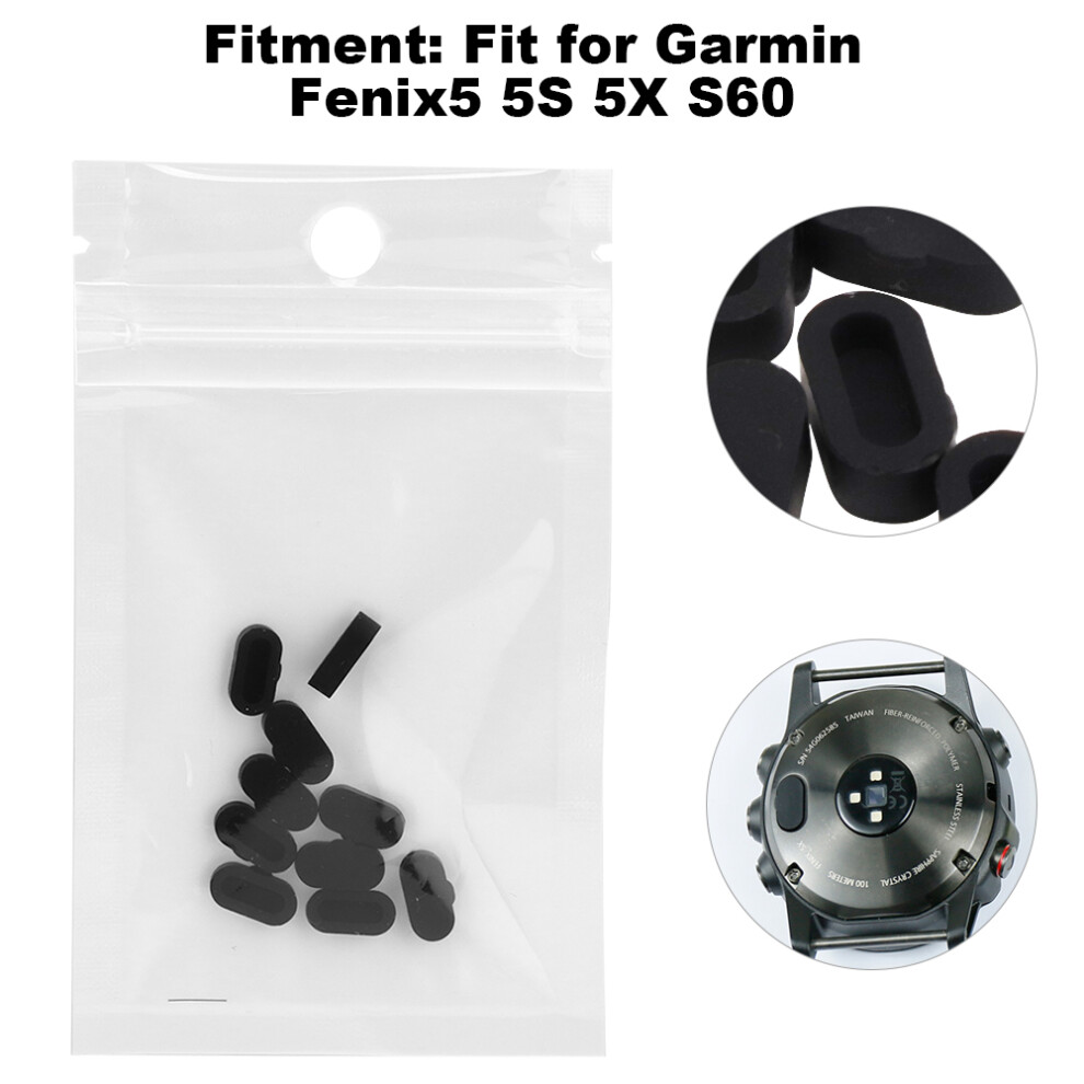 10Pcs Silicone Dust Plug Covers For Garmin Fenix 5/5S/5X/S60 Smartwatch - Black 8741392565587