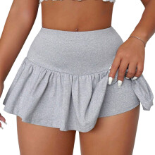 Stylish Pleated Mini Skirt High Waist Design With Builts-Gray S