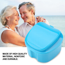Light Blue Denture Storage Box with Filter Screen – Compact, Water-Resistant