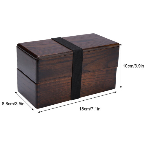 Natural Wooden Bento Container 2-Layer Rectangular Food Box for Picnic & Bento 2