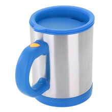 301-400ml Electric Stirring Mug Blue Stainless Steel Coffee Cup 8.8x11.8cm