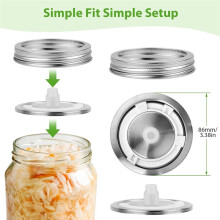 Fermentation Lids for Wide Mouth Mason Jars, 4 Stainless Steel Lids with Date Tracking,  Fermentation Kit