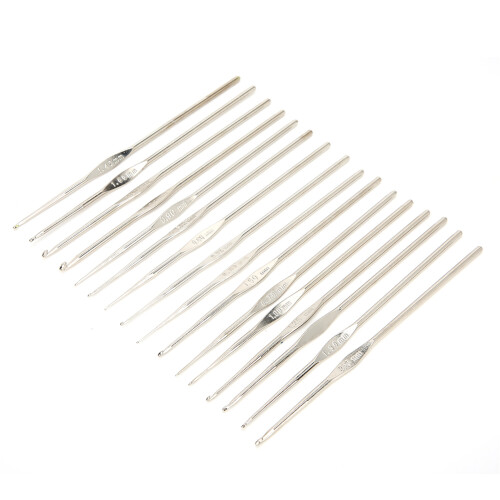16 Pcs Metal Crochet Hooks Set, Silver, 0.5mm-2.7mm 2