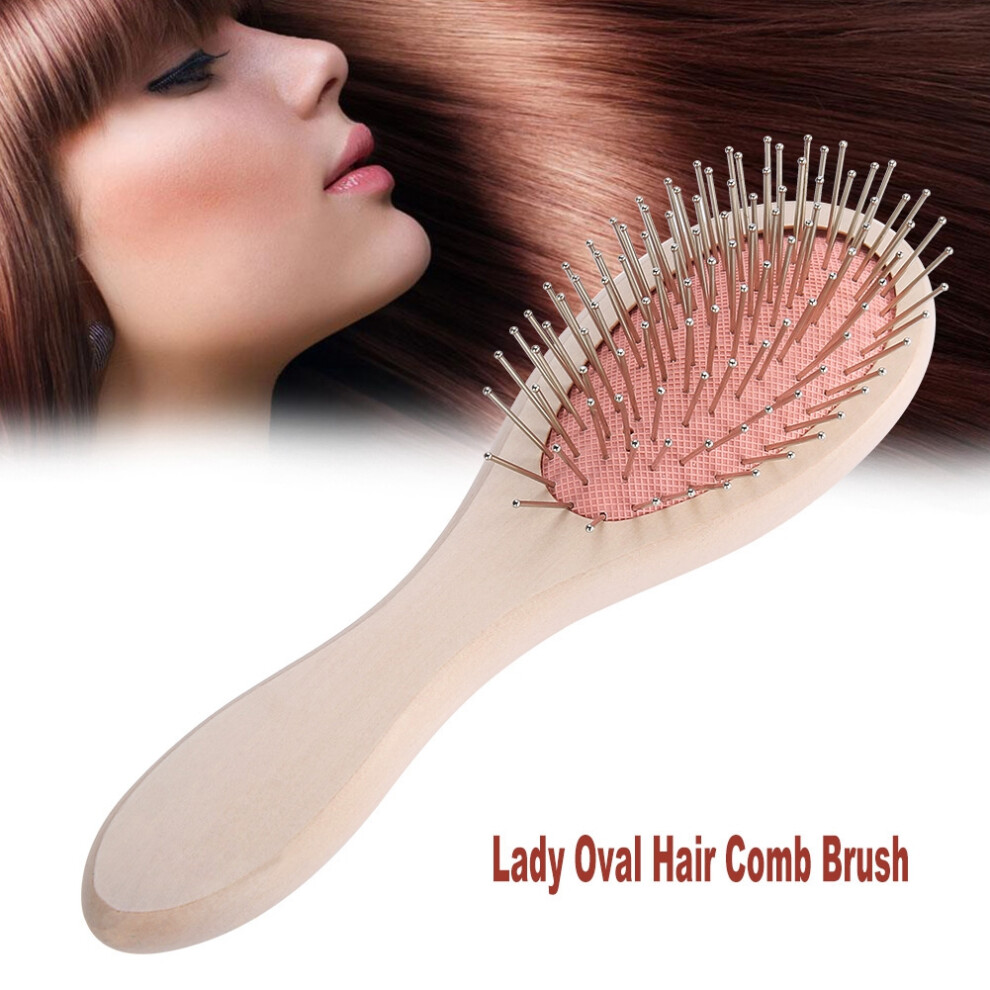 Lady Oval Detangling Hair Comb Paddle Brush - 17cm, Wooden Handle