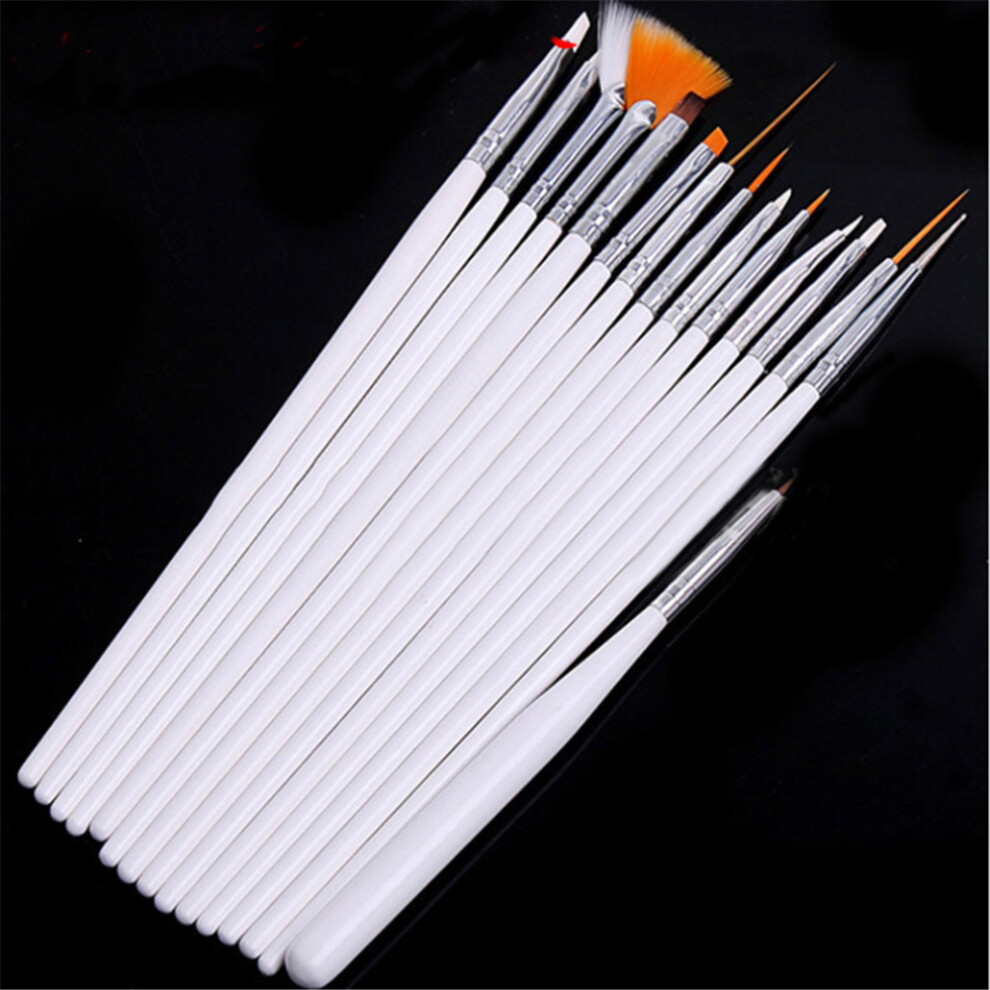 White 15Pcs Nail Art Liner Brush Set For Uv Gel & Acrylic Painting,