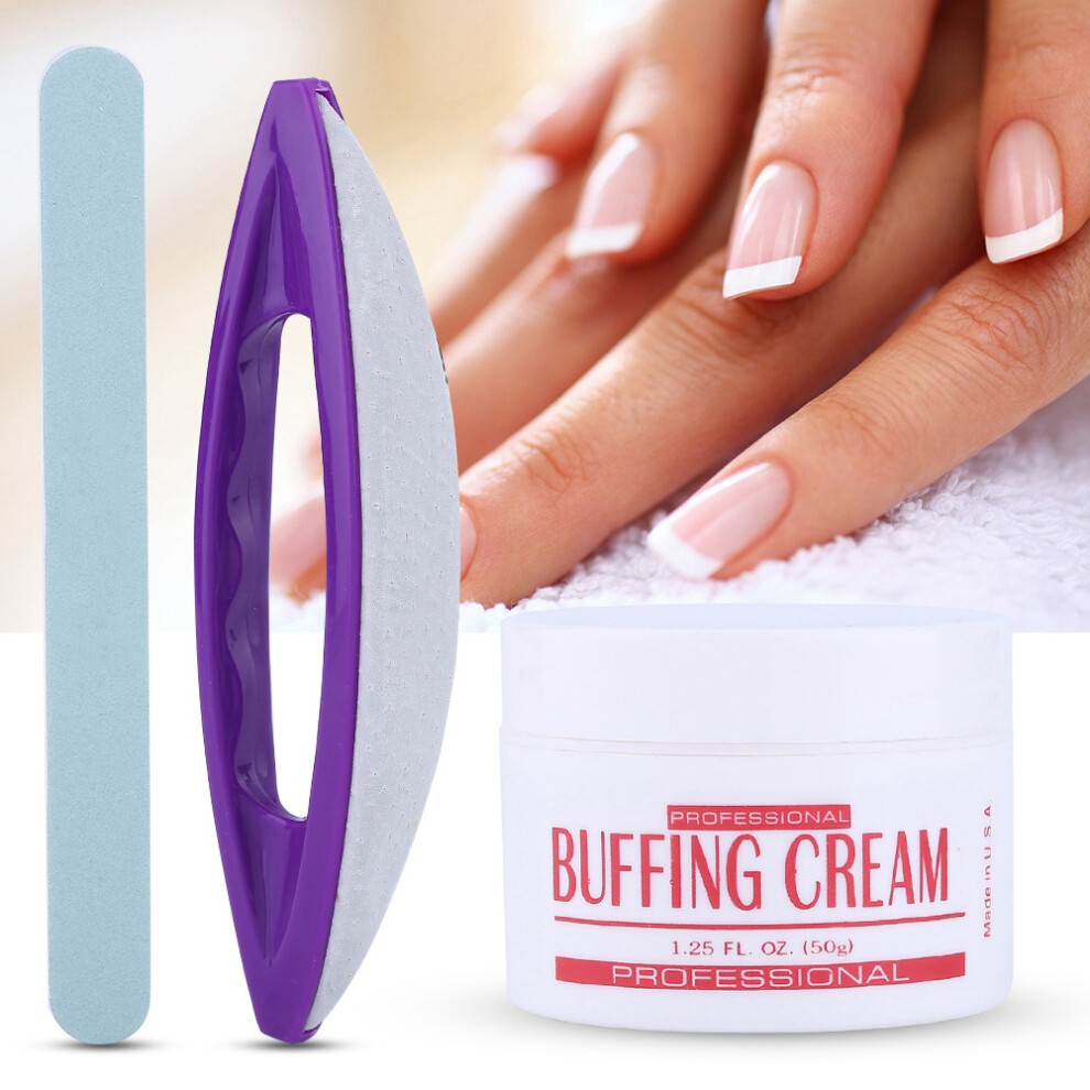 Cream 3Pcs Set Nail Art Buffing Nail Brush Buffer Varnish Polish Polishing Strip