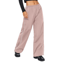 Womens Pants Wide Leg Baggy Pants Elastic Waist Jogger-Pink S