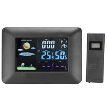 Drahtlose Wetterstation mit Sensor, 17x12x1cm, Schwarz, Innen- und Außenthermometer