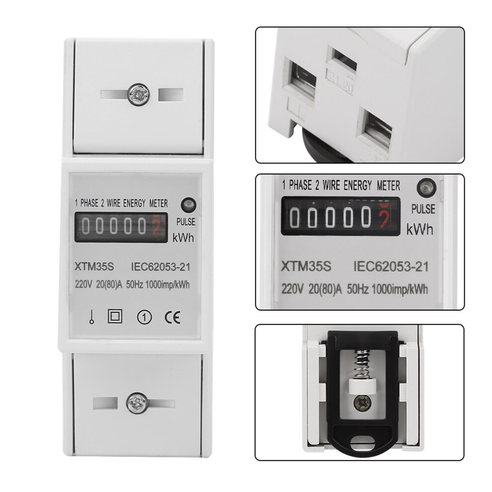220V DIN Rail kWh Meter 20A 80A Single Phase