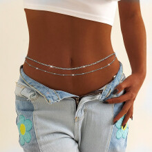 (07 silver) HKEDES Fashion Multi-layer Body Chain, Women's Summer Sequin Sexy Waist Chain Hip-hop Body Chain