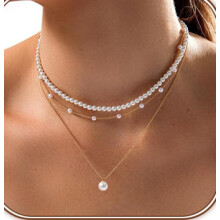 (10 gold) HKEDES Women's Pearl Heart Necklace, Versatile Multi-Layer Pearl Pendant Clavicle Chain, Retro Stackable Necklace for Ladies