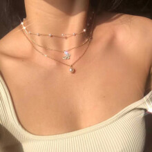 (04gold) HKEDES Women's Pearl Heart Necklace, Versatile Multi-Layer Pearl Pendant Clavicle Chain, Retro Stackable Necklace for Ladies