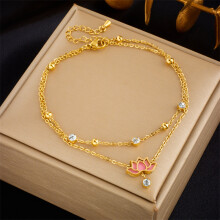 (B902) HKEDES Niche Design Minimalist Premium Retro Double Layer Stackable Anklet with Pearl Heart Diamond Star Pendant for Women