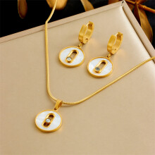 (N3108 two-piece set) HKEDES Cute Enamel Pink Bow Flower Cherry Butterfly Charms, Four-Leaf Clover Design Stainless Steel Jewelry Set for Women