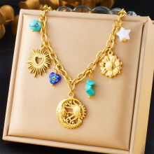 (N3162) HKEDES Fashion Spiral Oval Heart Large Pendant Sweater Necklace, Crystal Butterfly Floral Multi-element Accessory Necklace for Women