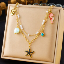 (N3165) HKEDES Fashion Spiral Oval Heart Large Pendant Sweater Necklace, Crystal Butterfly Floral Multi-element Accessory Necklace for Women