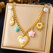 (N3169) HKEDES Fashion Spiral Oval Heart Large Pendant Sweater Necklace, Crystal Butterfly Floral Multi-element Accessory Necklace for Women