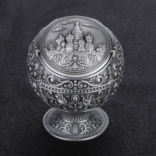 Vintage Metal Ball Ashtray with Castle Pattern 2