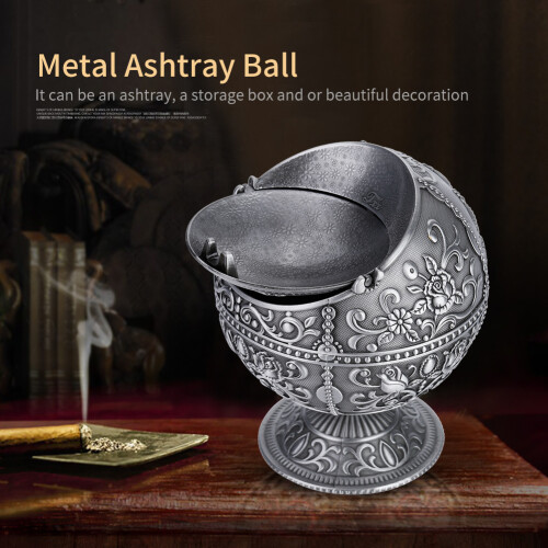 Silver Metal Ashtray Ball Stamped Pattern