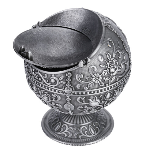 Silver Metal Ashtray Ball Stamped Pattern