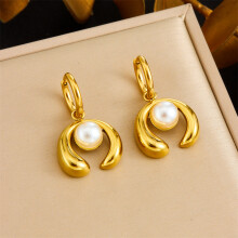 (E6200 earrings) HKEDES Vintage Gold-Plated Heart Fan Turquoise Pearl Stainless Steel Earring & Necklace Jewelry Set for Women