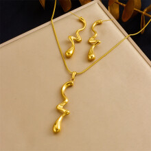 (N3190 E6208) HKEDES Vintage Gold-Plated Heart Fan Turquoise Pearl Stainless Steel Earring & Necklace Jewelry Set for Women