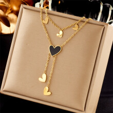 (N1943) HKEDES Vintage Gold-Plated Double Layer Stackable Necklace with Butterfly, Pearl, Portrait & Round Charms for Women