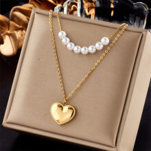 (N1916) HKEDES Vintage Gold-Plated Double Layer Stackable Necklace with Butterfly, Pearl, Portrait & Round Charms for Women