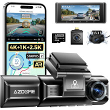 Dashcam 4K + 2.5K + 1080P triple, avant/arrière/intérieur, WiFi, GPS, écran 3,19", vision nocturne, SD 64 Go, parking