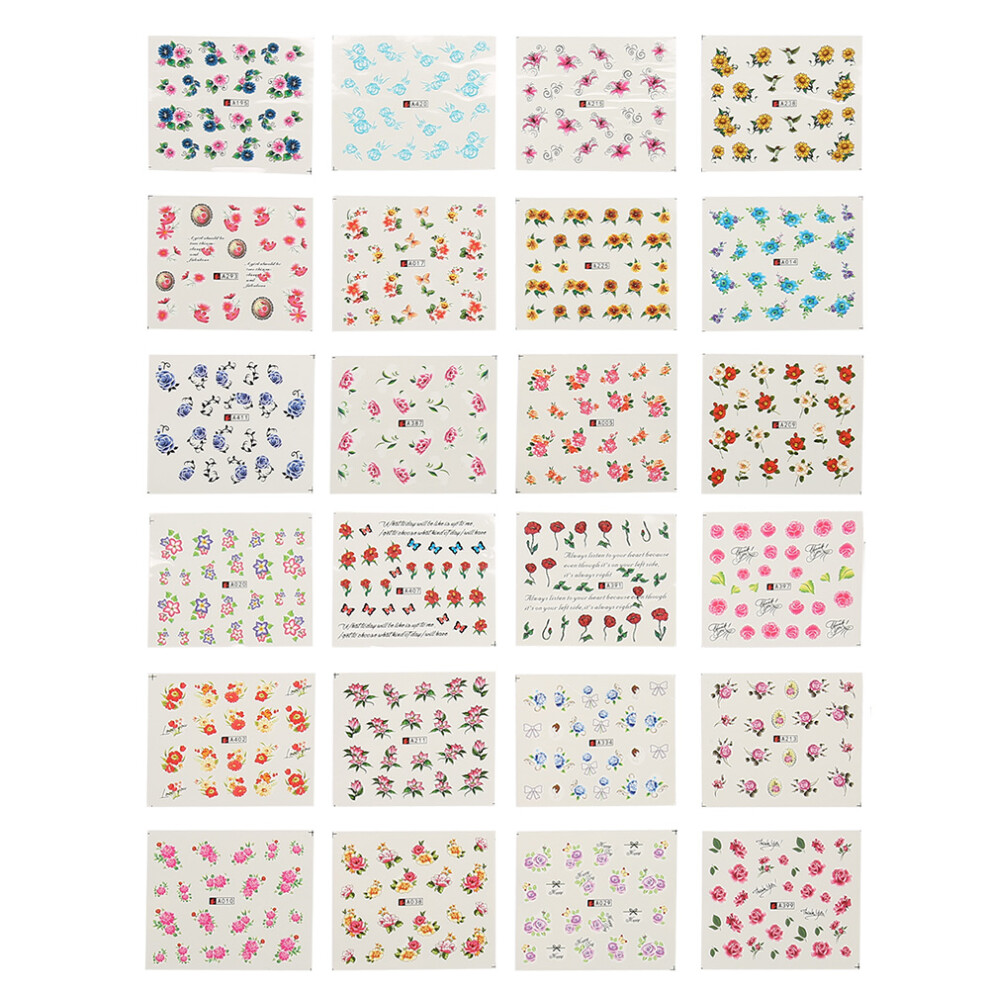 50 Mixed Butterfly & Flower Nail Decals