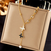 (N1947) HKEDES High-end Women's Necklace, Niche New Titanium Steel Multi-layer Stackable Pendant Clavicle Chain