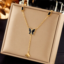 (N1951) HKEDES High-end Women's Necklace, Niche New Titanium Steel Multi-layer Stackable Pendant Clavicle Chain