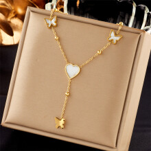 (N1953) HKEDES High-end Women's Necklace, Niche New Titanium Steel Multi-layer Stackable Pendant Clavicle Chain