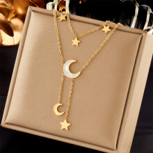 (N1948) HKEDES High-end Women's Necklace, Niche New Titanium Steel Multi-layer Stackable Pendant Clavicle Chain