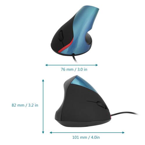 1600DPI USB Vertical Ergonomic Wired Mouse Blue 10.5x6.5cm 2