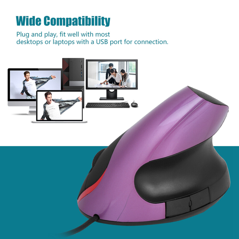 1600Dpi Ergonomic Vertical Wired Mouse, Compact, Usb Purple 7611392823790