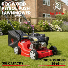 Lawnmower Push Petrol RocwooD 132cc 16" Mower Garden Lawn 35L Grass Bag