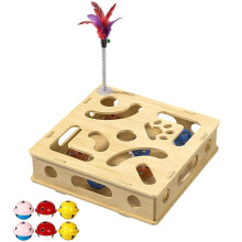 Interactively Cats Mazes Game Toy Wood Claws- 6 toy balls and