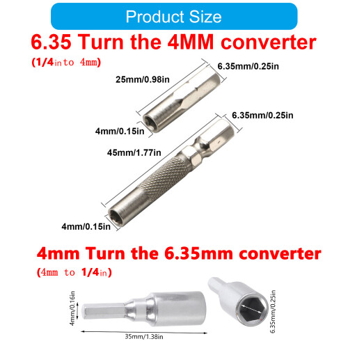4Pcs 1/4" to 4 mm Bit Adapter Magnetic Drill Bit Adapter Set for 2