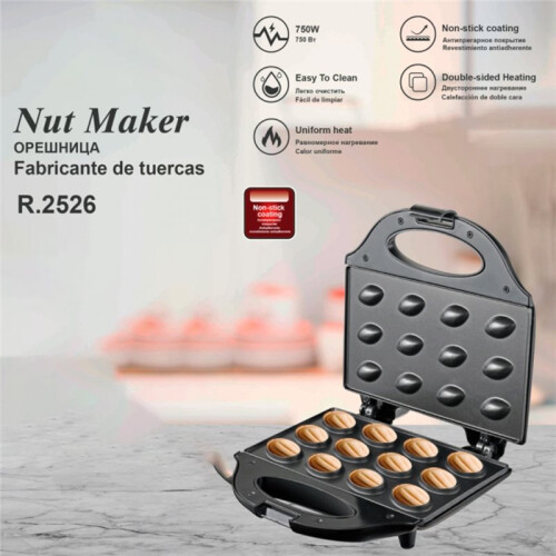 Electric 12-Hole Walnut Cake Waffle Maker with Nuts Biscuit Maker for Baking Business - Non-Stick Surface EU Plug 2